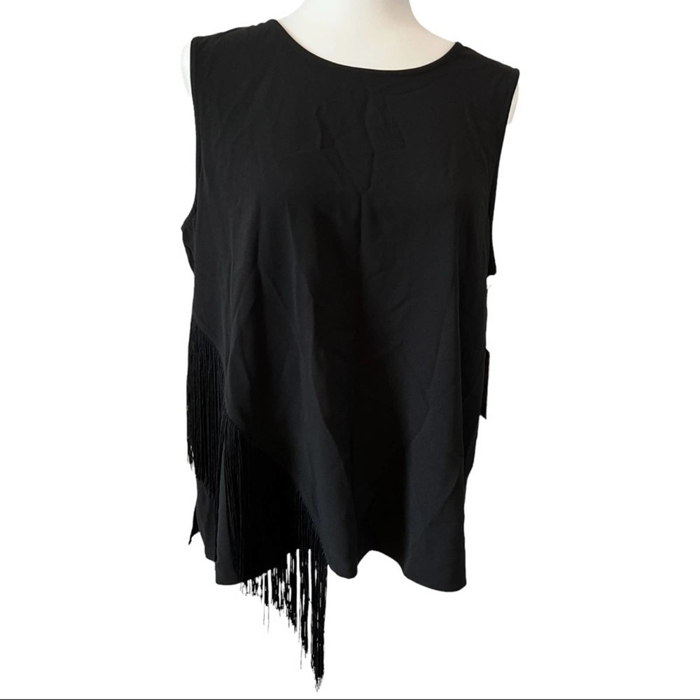 NWT Vince Camuto | Gilded Rose Rich Black Sleeveless Fringe Blouse